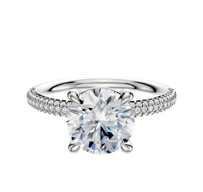 Platinum 4 Prong Basket Classic Dome 3-Row-Pave 2.0mm Engagement Ring made by Effy