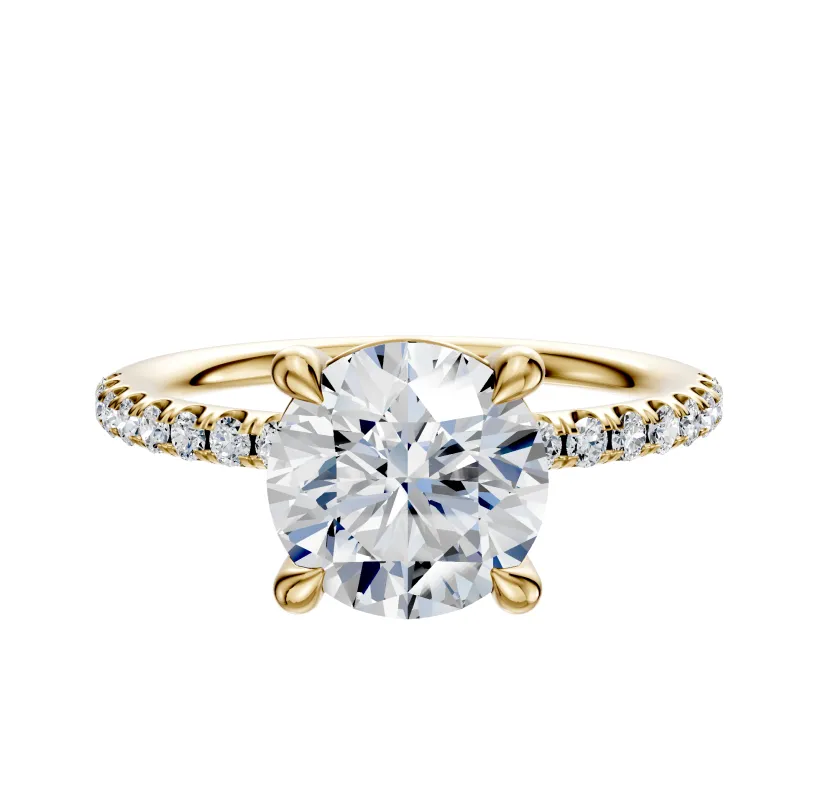 14K Yellow Gold 4 Prong Basket Classic Dome 1-Row-Pave 2.5mm Engagement Ring sold by Effy