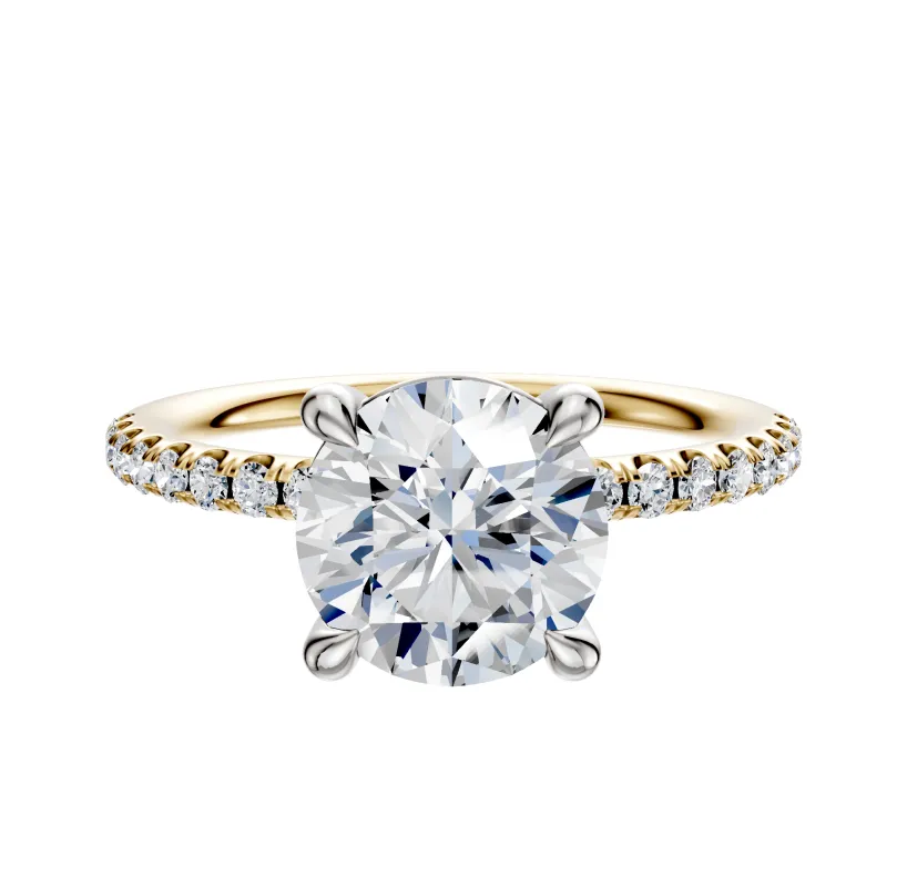 14K Two Tone 4 Prong Basket Classic Dome 1-Row-Pave 2.5mm Engagement Ring sold by Effy