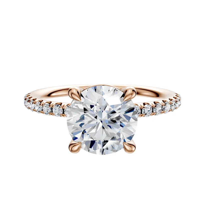 18K Rose Gold 4 Prong Basket Classic Dome 1-Row-Pave 2.5mm Engagement Ring made by Effy
