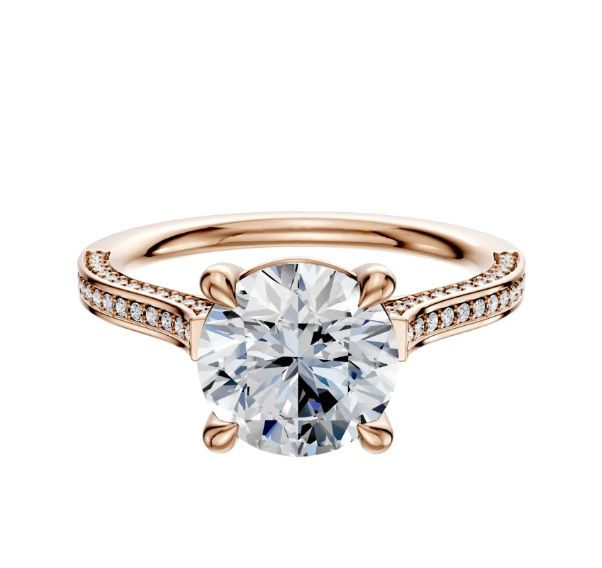 18K Rose Gold 4 Prong Basket Cathedral Flat 3-Row-Pave 2.0mm Engagement Ring made by Effy
