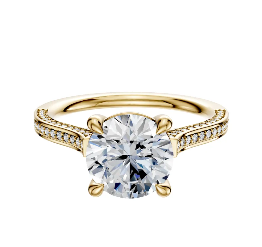 18K Yellow Gold 4 Prong Basket Cathedral Flat 3-Row-Pave 2.0mm Engagement Ring sold by Effy