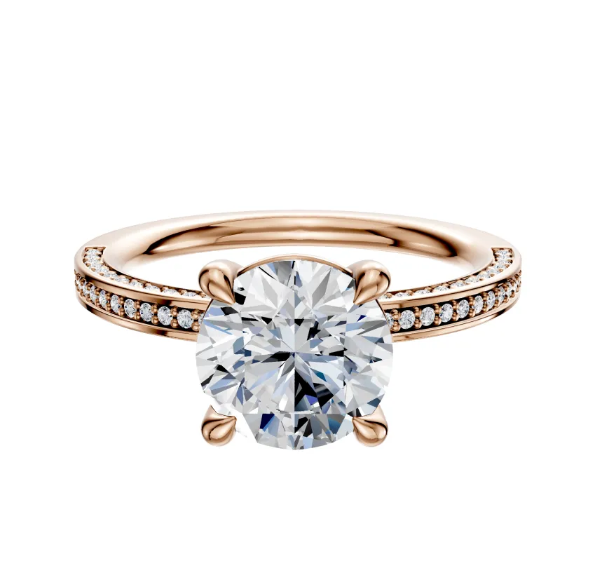 14K Rose Gold 4 Prong Basket Classic Flat 3-Row-Pave 2.0mm Engagement Ring sold by Effy