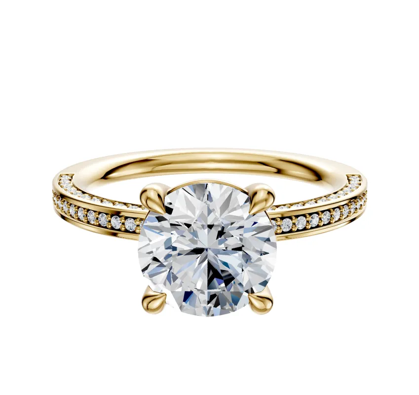 18K Yellow Gold 4 Prong Basket Classic Flat 3-Row-Pave 2.0mm Engagement Ring made by Effy