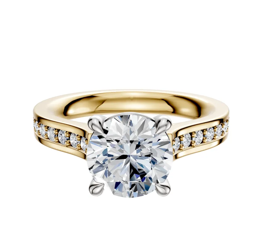 14K Two Tone 4 Prong Basket Cathedral Flat 1-Row-Pave 2.5mm Engagement Ring sold by Effy