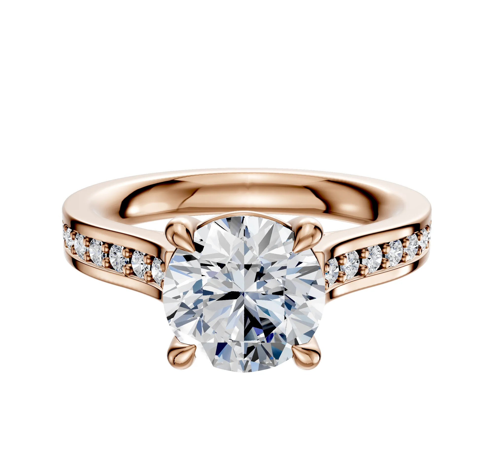 18K Rose Gold 4 Prong Basket Cathedral Flat 1-Row-Pave 2.5mm Engagement Ring sold by Effy