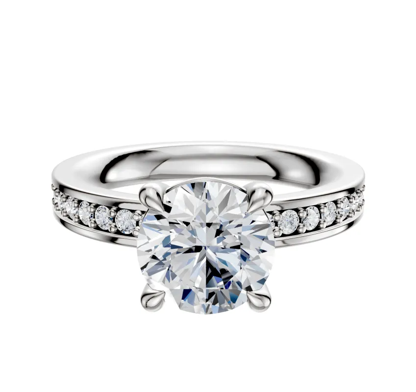 14K White Gold 4 Prong Basket Classic Flat 1-Row-Pave 2.5mm Engagement Ring made by Effy