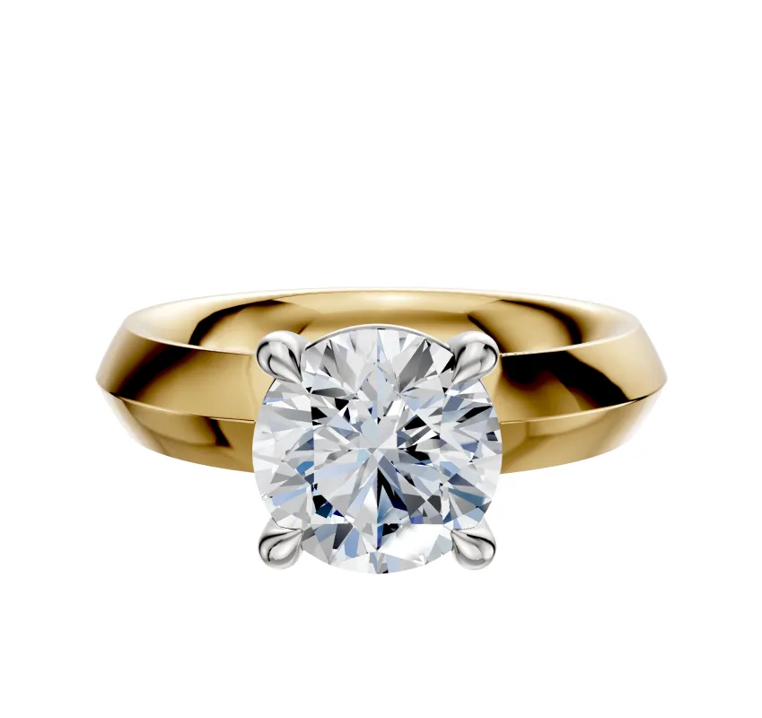 18K Two Tone 4 Prong Basket Classic Knife Edge 4.0mm Engagement Ring made by Effy