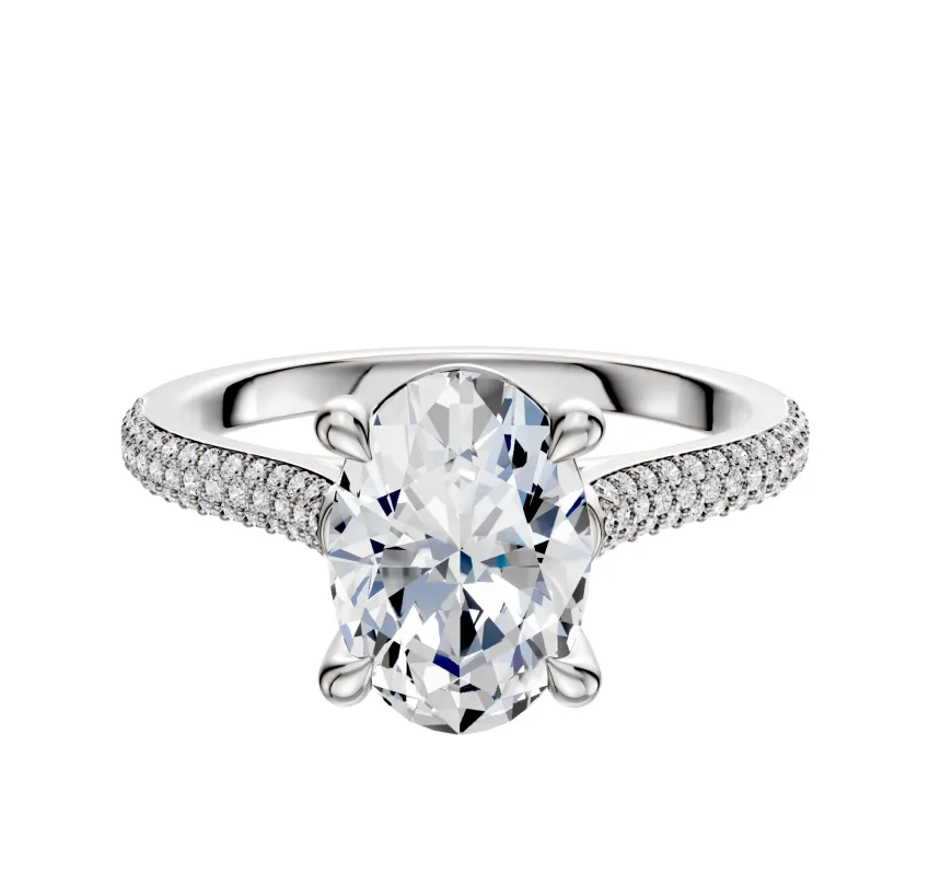 14K White Gold 4 Prong Basket Cathedral Dome 3-Row-Pave 2.0mm Engagement Ring made by Effy