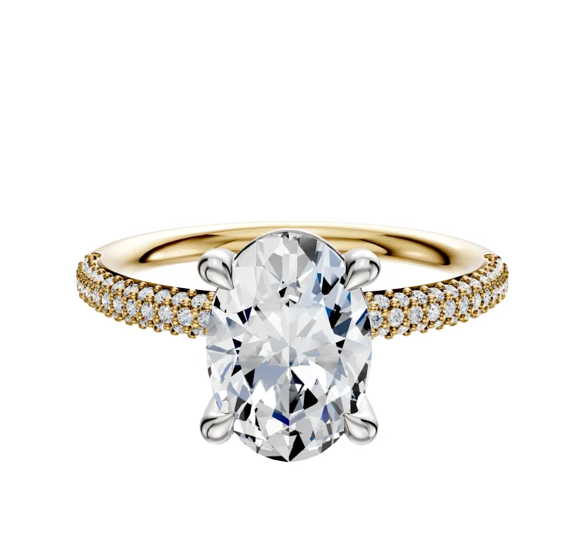 18K Two Tone 4 Prong Basket Classic Dome 3-Row-Pave 2.0mm Engagement Ring sold by Effy