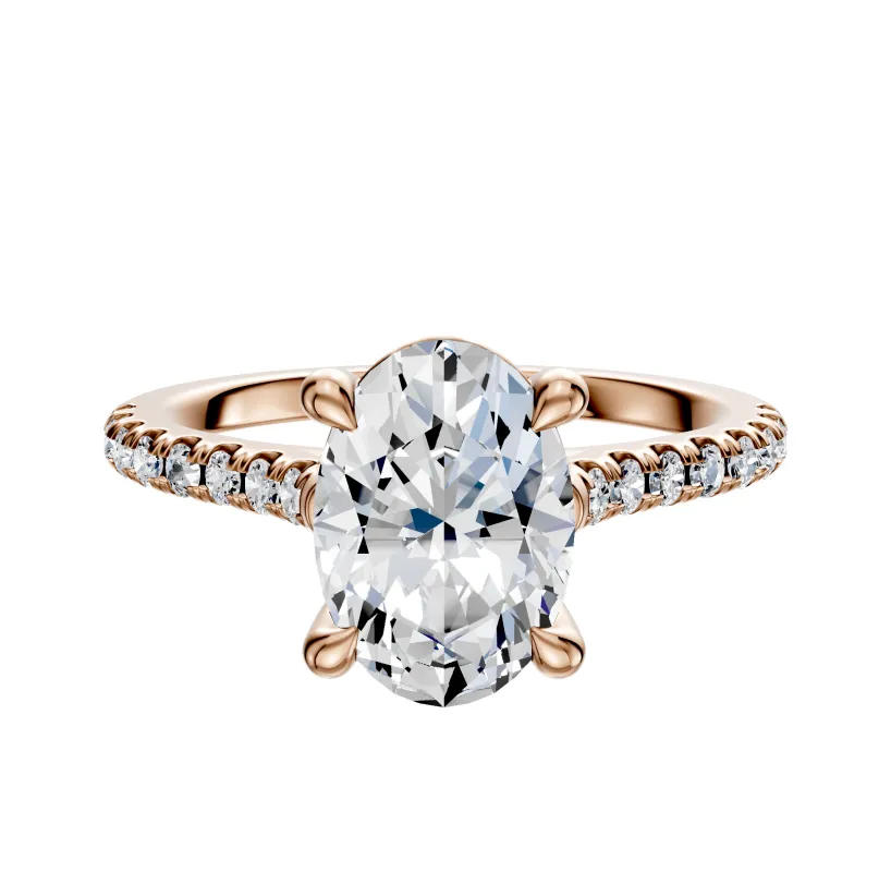 18K Rose Gold 4 Prong Basket Cathedral Dome 1-Row-Pave 2.5mm Engagement Ring sold by Effy