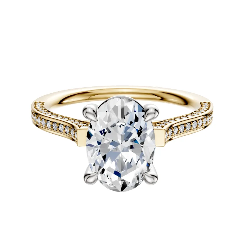 14K Two Tone 4 Prong Basket Cathedral Flat 3-Row-Pave 2.0mm Engagement Ring sold by Effy