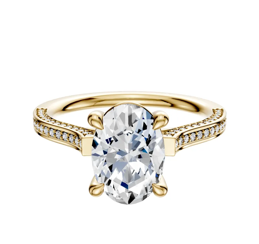 18K Yellow Gold 4 Prong Basket Cathedral Flat 3-Row-Pave 2.0mm Engagement Ring made by Effy