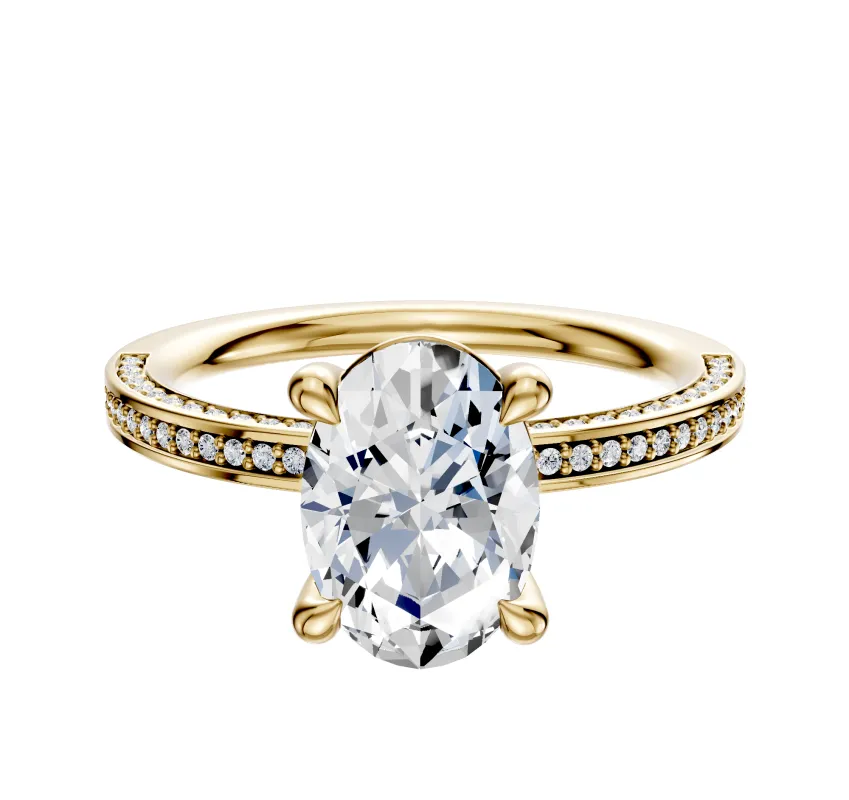 14K Yellow Gold 4 Prong Basket Classic Flat 3-Row-Pave 2.0mm Engagement Ring sold by Effy