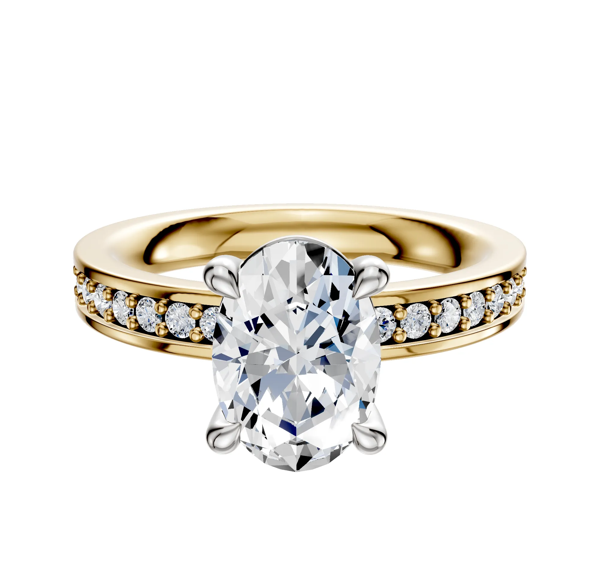 18K Two Tone 4 Prong Basket Classic Flat 1-Row-Pave 2.5mm Engagement Ring sold by Effy