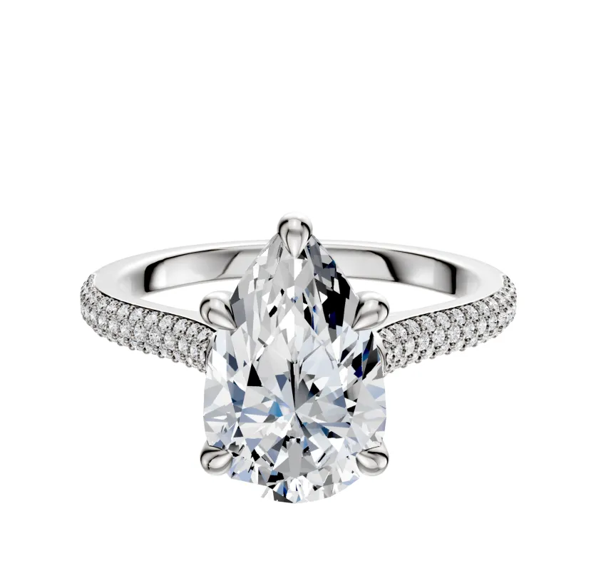 14K White Gold 4 Prong Basket Cathedral Dome 3-Row-Pave 2.0mm Engagement Ring made by Effy