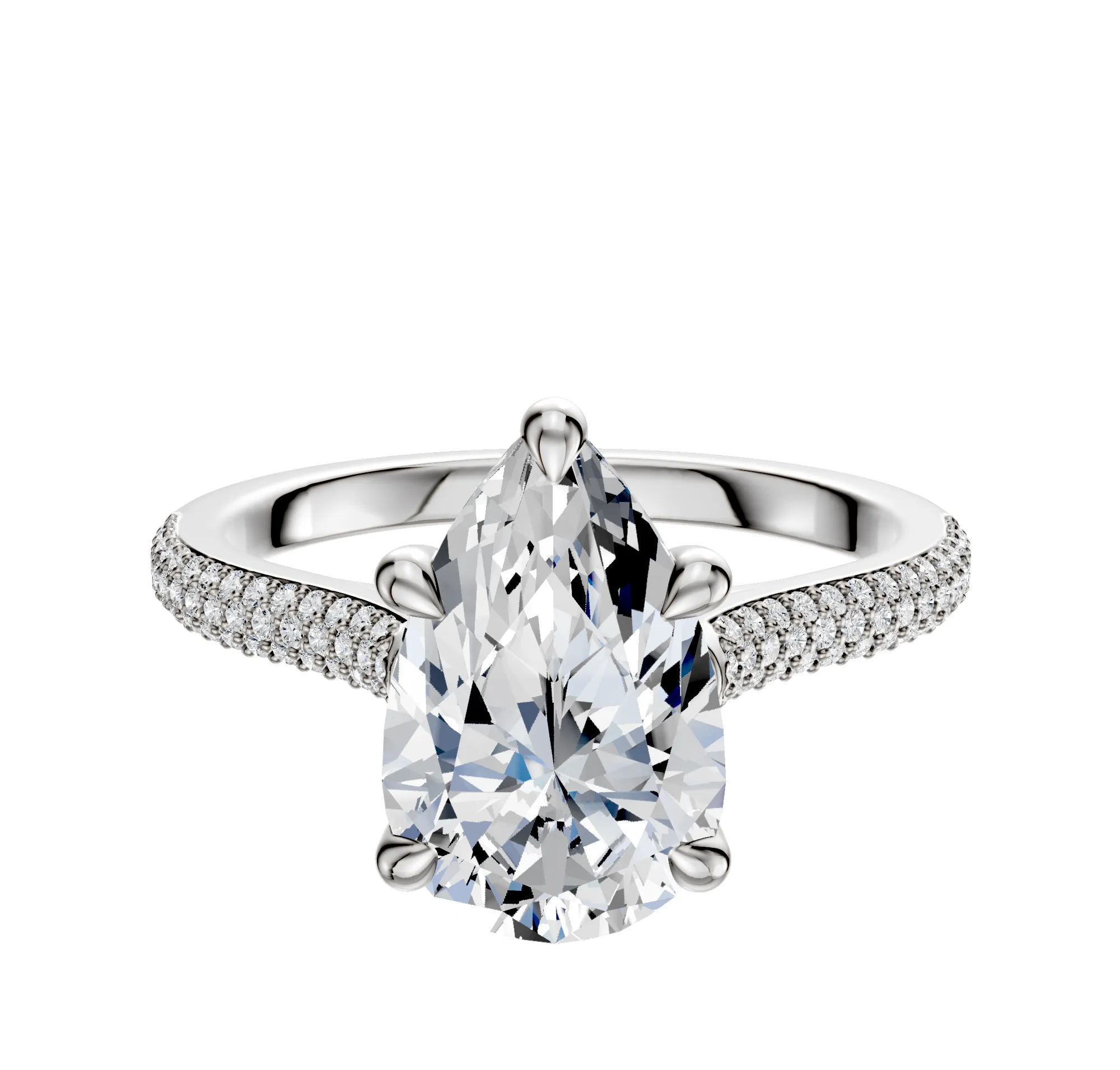 14K White Gold 4 Prong Basket Cathedral Dome 3-Row-Pave 2.0mm Engagement Ring sold by Effy