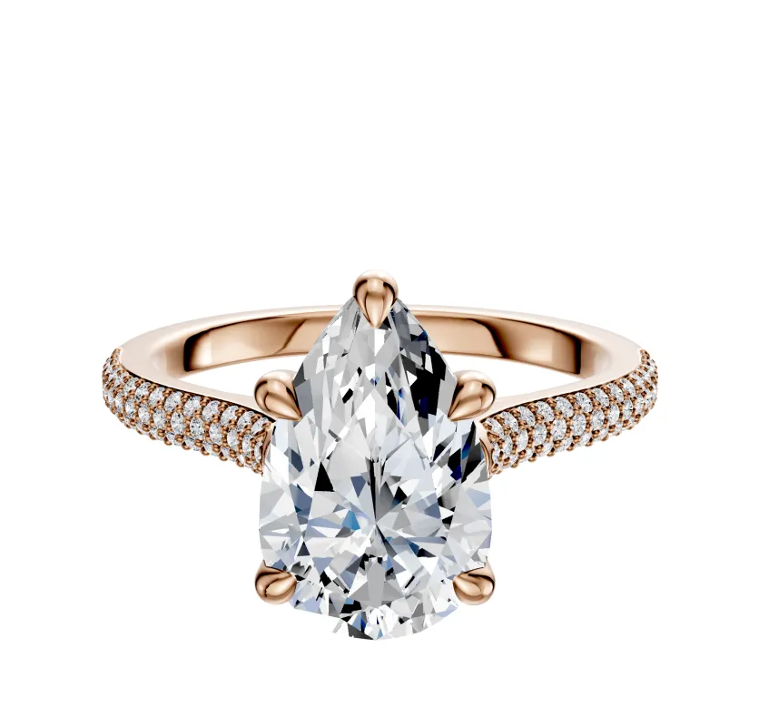 14K Rose Gold 4 Prong Basket Cathedral Dome 3-Row-Pave 2.0mm Engagement Ring made by Effy