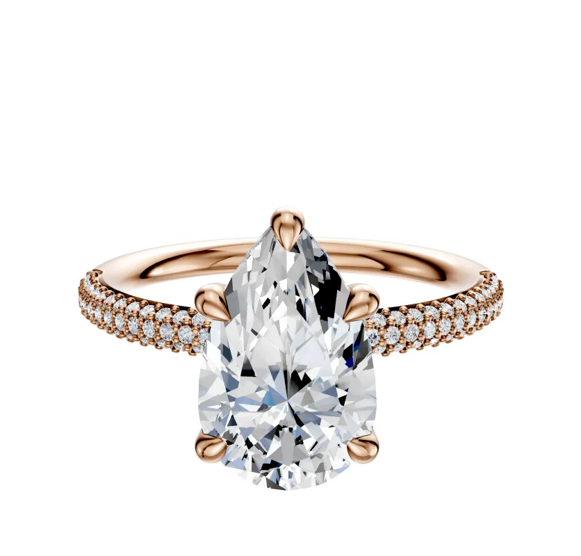 14K Rose Gold 4 Prong Basket Classic Dome 3-Row-Pave 2.0mm Engagement Ring made by Effy