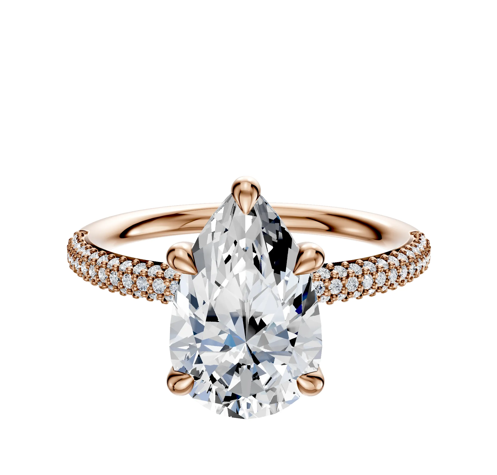 14K Rose Gold 4 Prong Basket Classic Dome 3-Row-Pave 2.0mm Engagement Ring sold by Effy