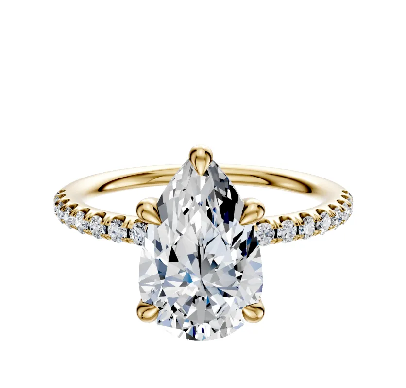 14K Yellow Gold 4 Prong Basket Classic Dome 1-Row-Pave 2.5mm Engagement Ring made by Effy