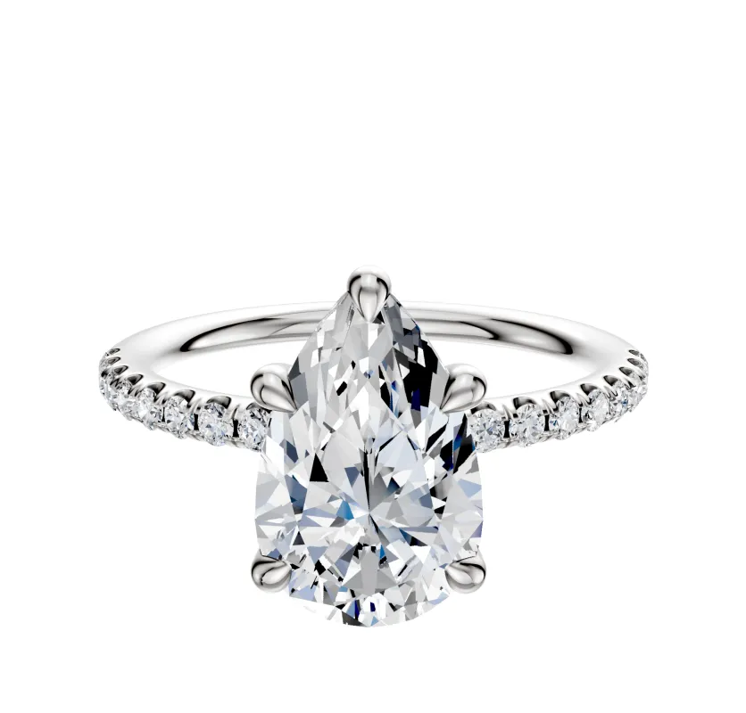 18K White Gold 4 Prong Basket Classic Dome 1-Row-Pave 2.5mm Engagement Ring made by Effy