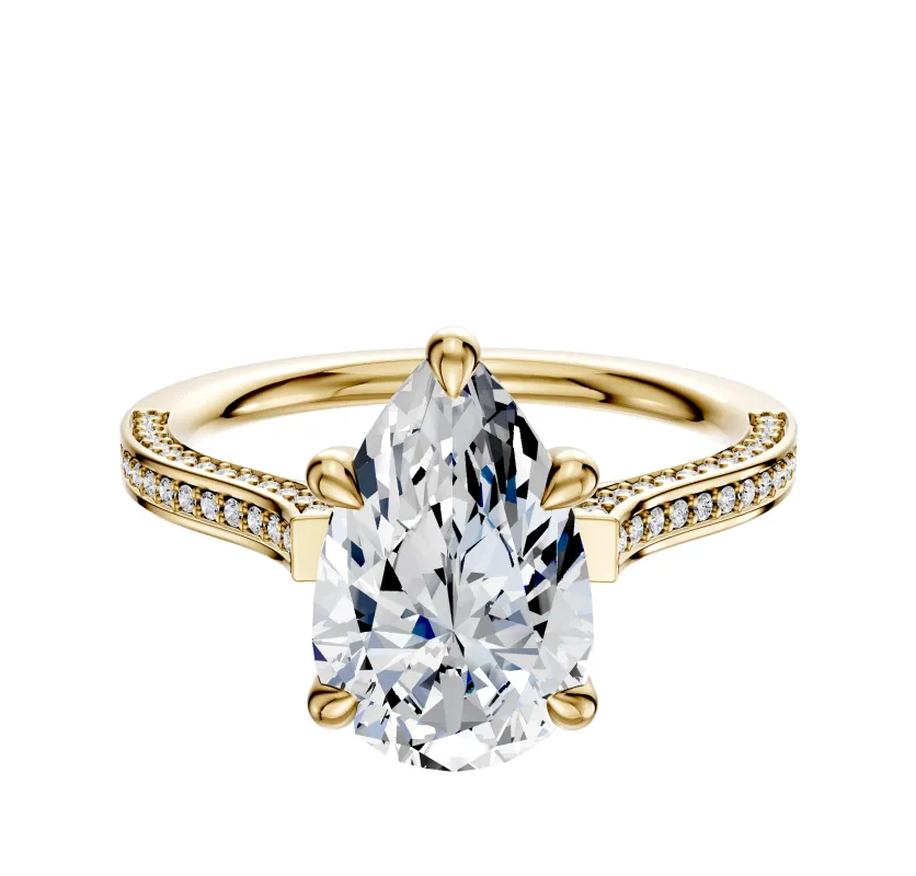 18K Yellow Gold 4 Prong Basket Cathedral Flat 3-Row-Pave 2.0mm Engagement Ring sold by Effy