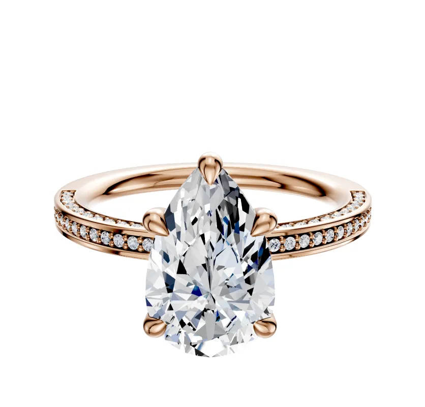 14K Rose Gold 4 Prong Basket Classic Flat 3-Row-Pave 2.0mm Engagement Ring made by Effy