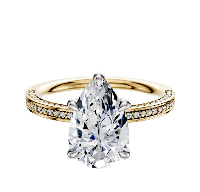 14K Two Tone 4 Prong Basket Classic Flat 3-Row-Pave 2.0mm Engagement Ring made by Effy