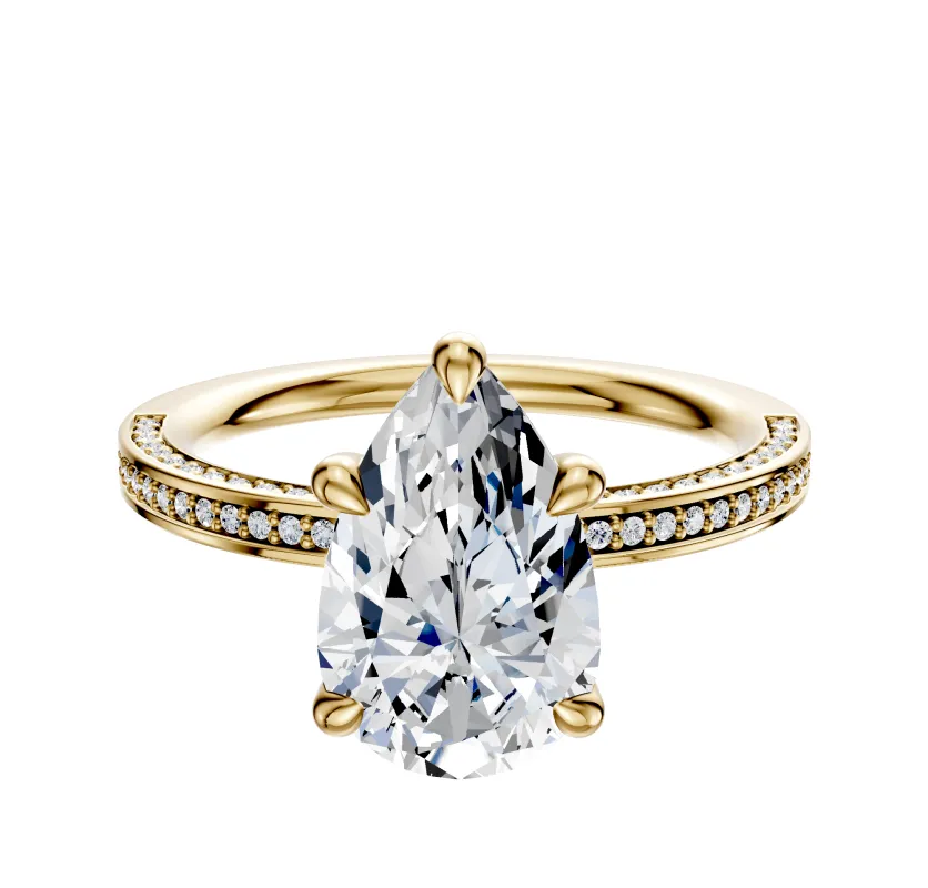 18K Yellow Gold 4 Prong Basket Classic Flat 3-Row-Pave 2.0mm Engagement Ring sold by Effy