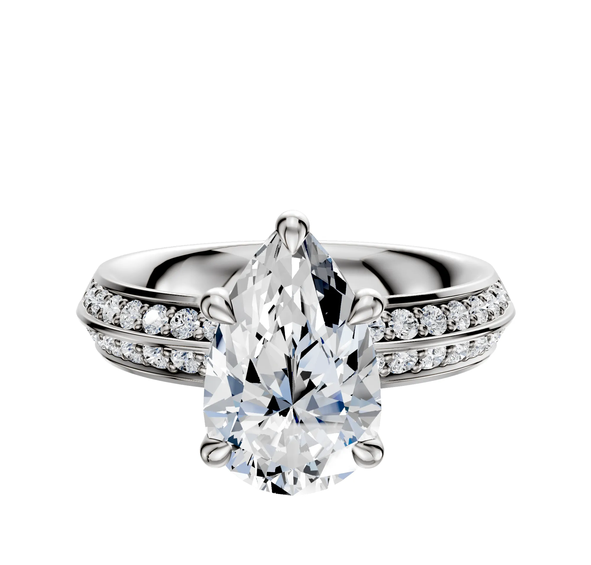 14K White Gold 4 Prong Basket Classic Knife Edge 1-Row-Pave 2.5mm Engagement Ring sold by Effy