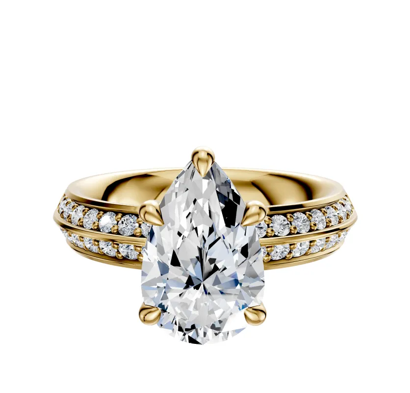 18K Yellow Gold 4 Prong Basket Classic Knife Edge 1-Row-Pave 2.5mm Engagement Ring made by Effy