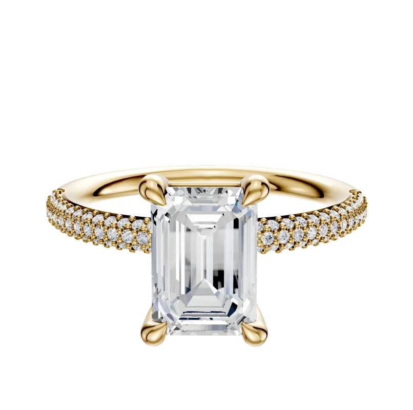 14K Yellow Gold 4 Prong Basket Classic Dome 3-Row-Pave 2.0mm Engagement Ring made by Effy