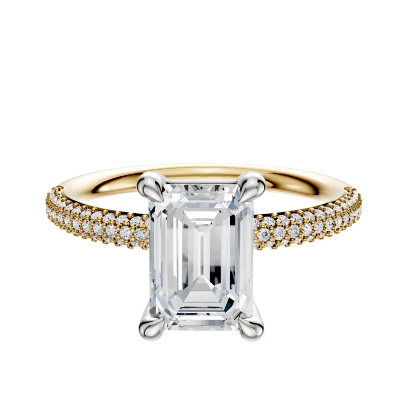 14K Two Tone 4 Prong Basket Classic Dome 3-Row-Pave 2.0mm Engagement Ring made by Effy