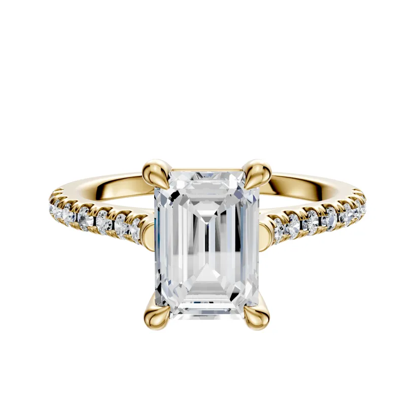 18K Yellow Gold 4 Prong Basket Cathedral Dome 1-Row-Pave 2.5mm Engagement Ring made by Effy