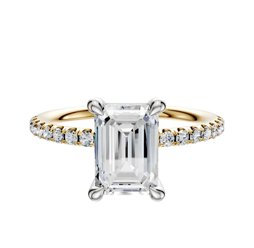 18K Two Tone 4 Prong Basket Classic Dome 1-Row-Pave 2.5mm Engagement Ring sold by Effy