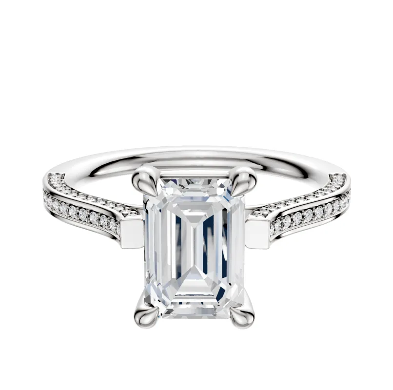 18K White Gold 4 Prong Basket Cathedral Flat 3-Row-Pave 2.0mm Engagement Ring made by Effy