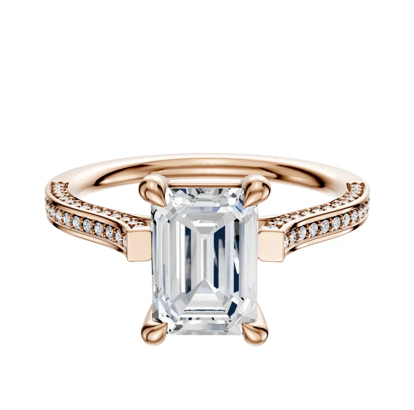 18K Rose Gold 4 Prong Basket Cathedral Flat 3-Row-Pave 2.0mm Engagement Ring sold by Effy