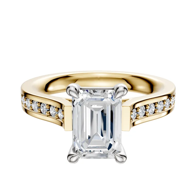 14K Two Tone 4 Prong Basket Cathedral Flat 1-Row-Pave 2.5mm Engagement Ring made by Effy