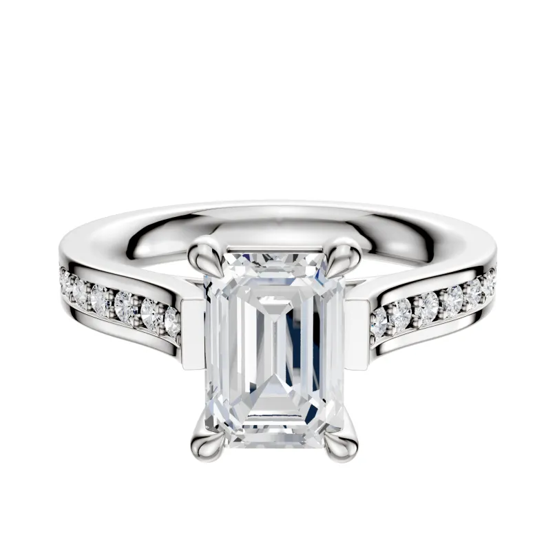 Platinum 4 Prong Basket Cathedral Flat 1-Row-Pave 2.5mm Engagement Ring sold by Effy