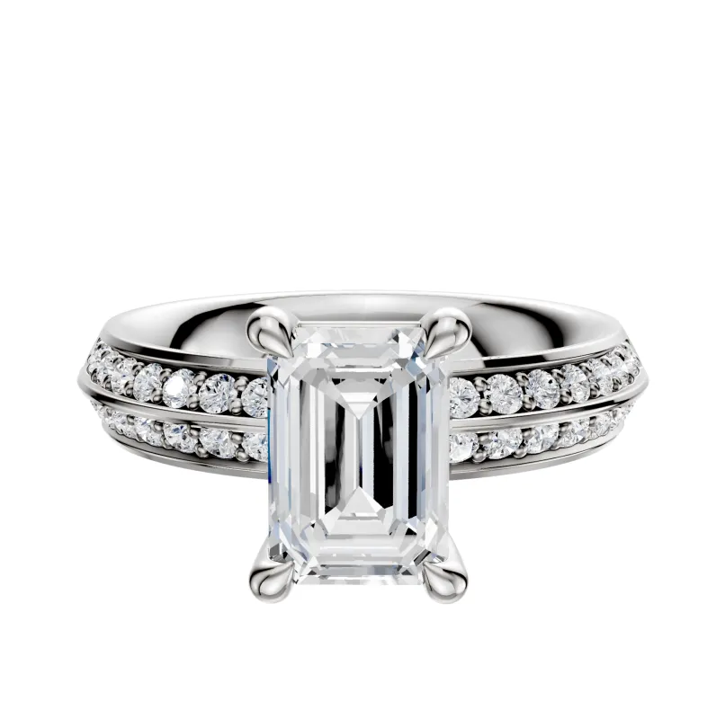 18K White Gold 4 Prong Basket Classic Knife Edge 1-Row-Pave 2.5mm Engagement Ring sold by Effy