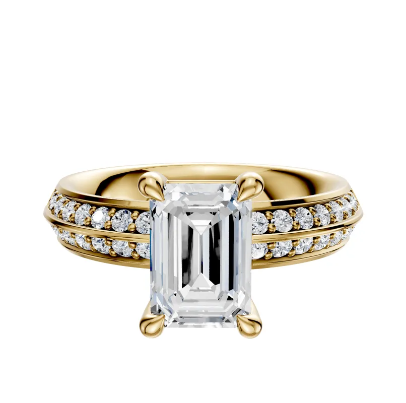 18K Yellow Gold 4 Prong Basket Classic Knife Edge 1-Row-Pave 2.5mm Engagement Ring made by Effy