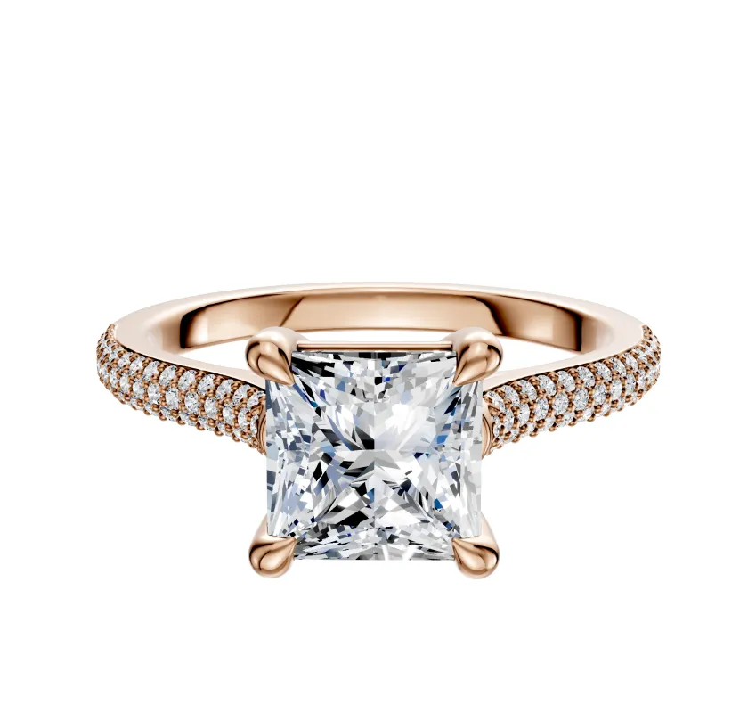 18K Rose Gold 4 Prong Basket Cathedral Dome 3-Row-Pave 2.0mm Engagement Ring sold by Effy