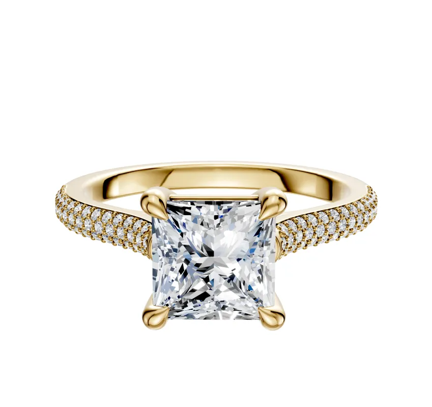 18K Yellow Gold 4 Prong Basket Cathedral Dome 3-Row-Pave 2.0mm Engagement Ring sold by Effy