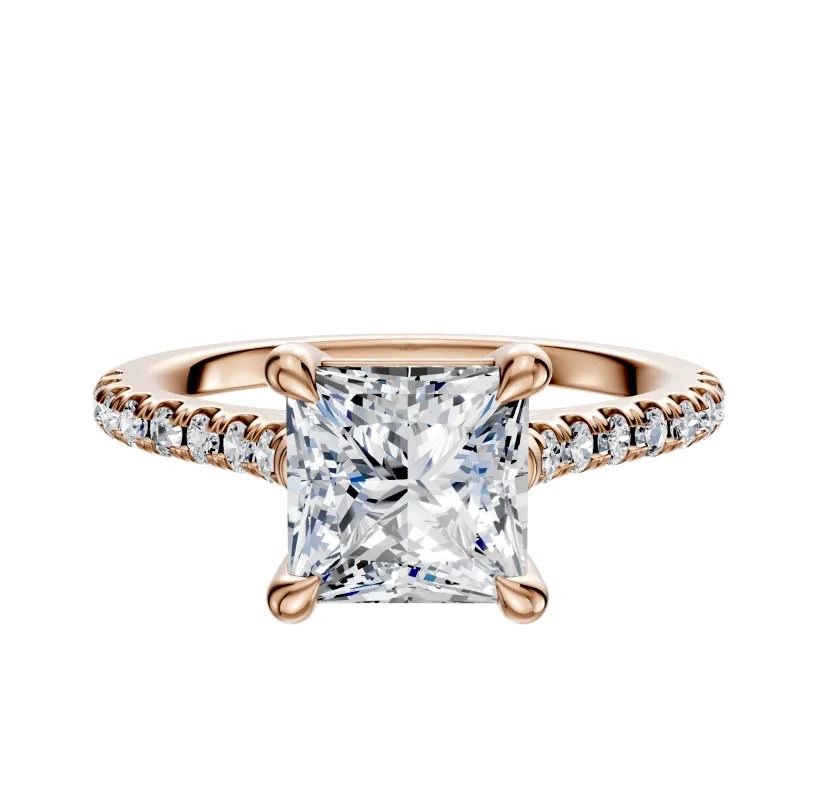 14K Rose Gold 4 Prong Basket Cathedral Dome 1-Row-Pave 2.5mm Engagement Ring made by Effy