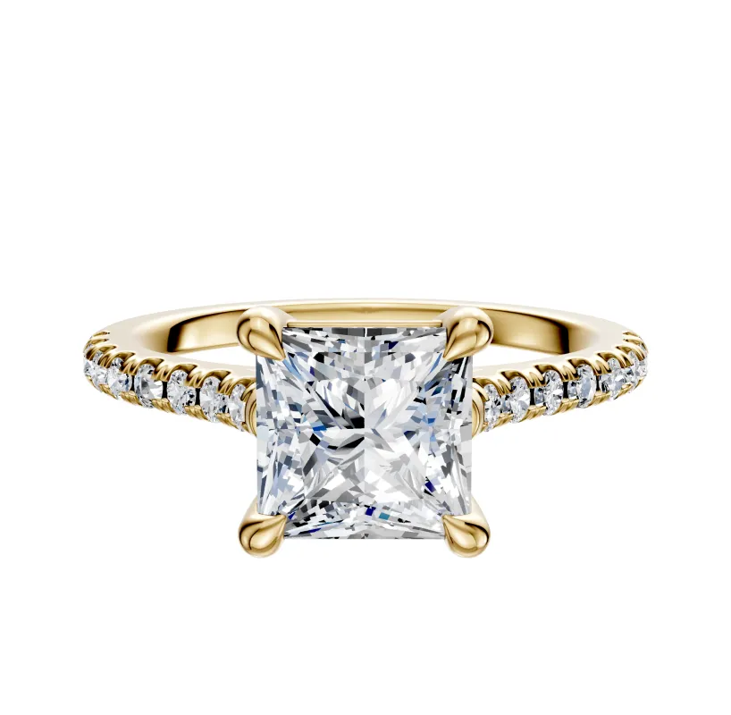 18K Yellow Gold 4 Prong Basket Cathedral Dome 1-Row-Pave 2.5mm Engagement Ring made by Effy