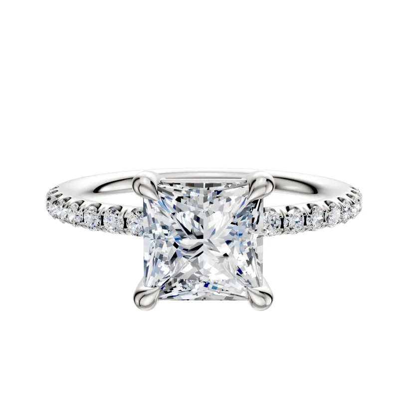14K White Gold 4 Prong Basket Classic Dome 1-Row-Pave 2.5mm Engagement Ring made by Effy