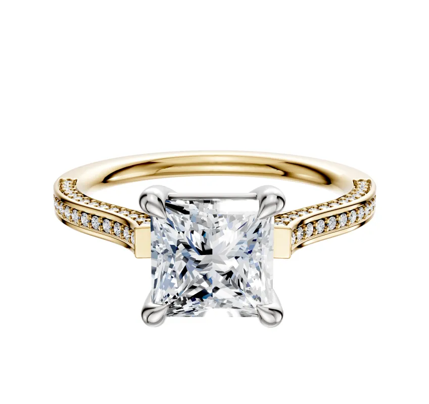 14K Two Tone 4 Prong Basket Cathedral Flat 3-Row-Pave 2.0mm Engagement Ring sold by Effy