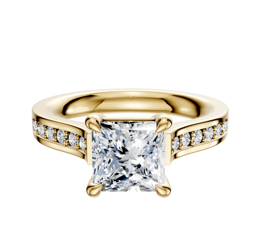 14K Yellow Gold 4 Prong Basket Cathedral Flat 1-Row-Pave 2.5mm Engagement Ring made by Effy