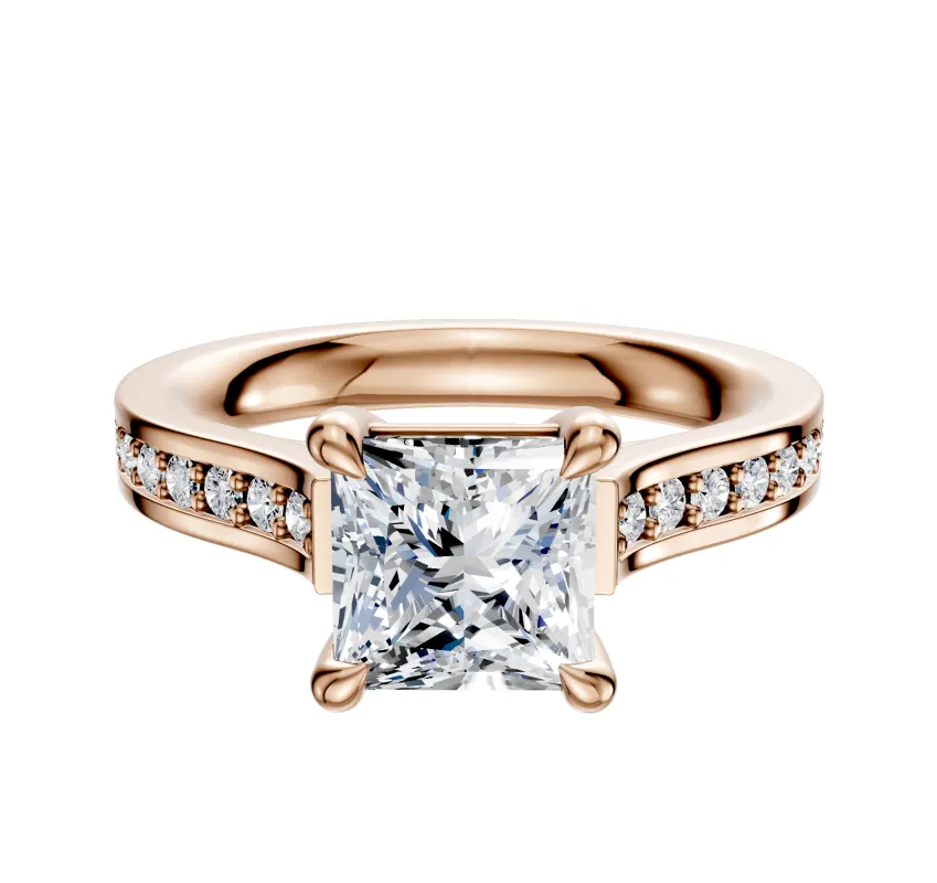 14K Rose Gold 4 Prong Basket Cathedral Flat 1-Row-Pave 2.5mm Engagement Ring sold by Effy